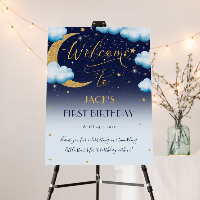 Twinkle Little Star Boy First Birthday Welcome Foam Board (In Situ (Stand))