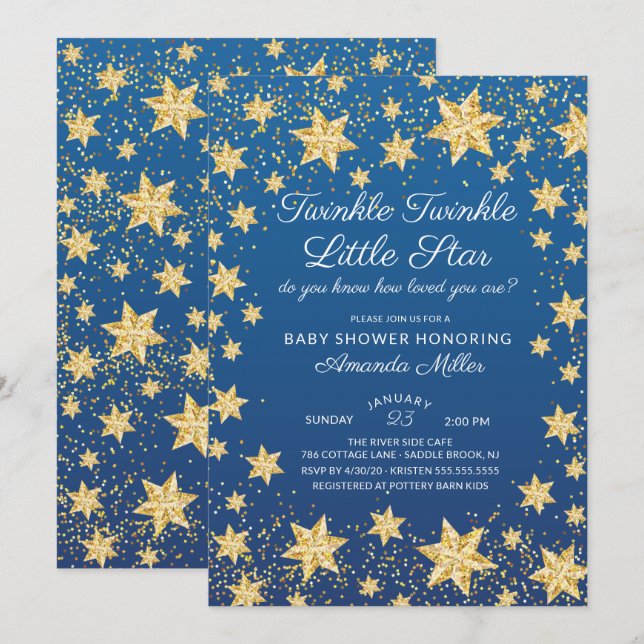 Twinkle Little Star Boys Baby Shower Invitation (Front/Back)