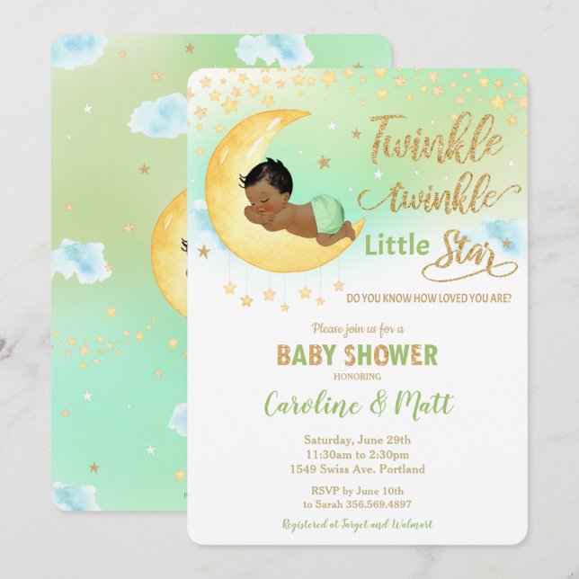 Twinkle Little Star Brown Tan Baby Shower Neutral  Invitation (Front/Back)