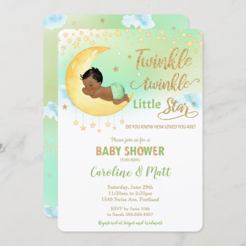 Twinkle Little Star Brown Tan Baby Shower Neutral  Invitation