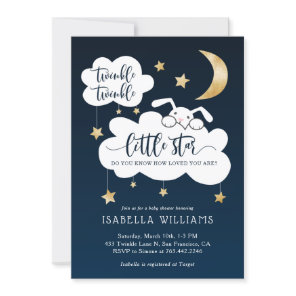 Twinkle Little Star Bunny Boy Baby Shower Invitation