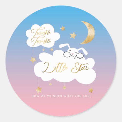 Twinkle Little Star Bunny Gender Reveal Favor Classic Round Sticker