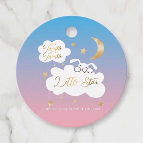 Twinkle Little Star Bunny Gender Reveal Gold Favor Tags