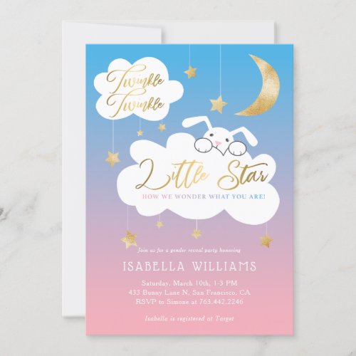 Twinkle Little Star Bunny Gender Reveal Party Invitation