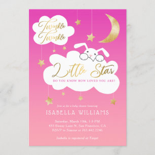 Twinkle Little Star Bunny Pink Baby Shower Invitation
