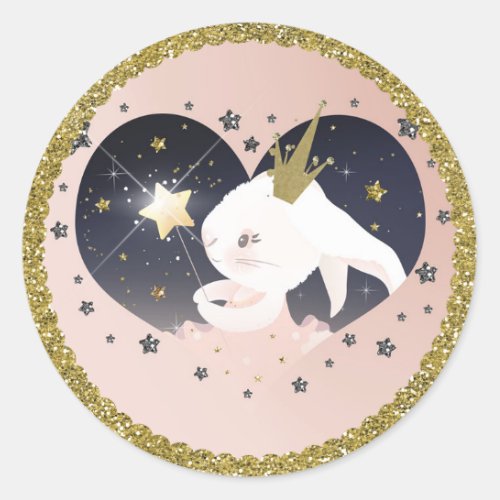 Twinkle Little Star Bunny Rabbit Peach Baby Shower Classic Round Sticker