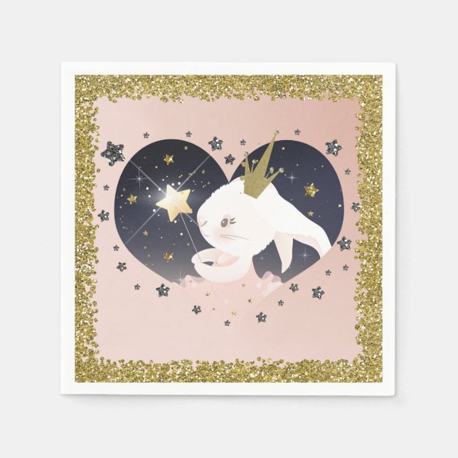 Twinkle Little Star Bunny Rabbit Peach Baby Shower Napkins (Front)