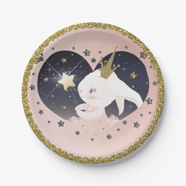 Twinkle Little Star Bunny Rabbit Peach Baby Shower Paper Plates (Front)