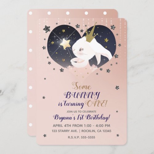 Twinkle Little Star Bunny Rabbit Peach Birthday Invitation