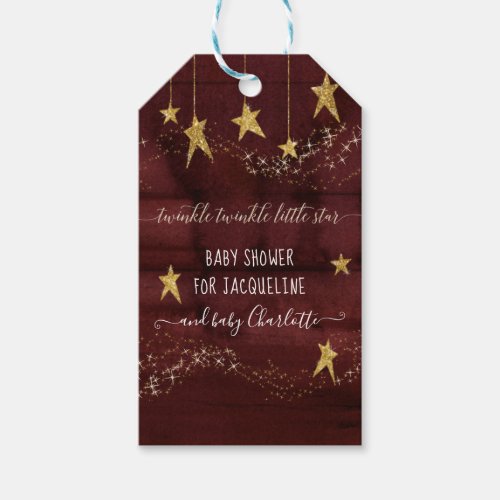Twinkle Little Star Burgundy Gold Baby Boy Shower Gift Tags
