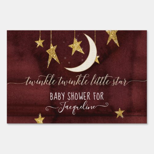 Twinkle Little Star Burgundy Gold Girl Baby Shower Sign