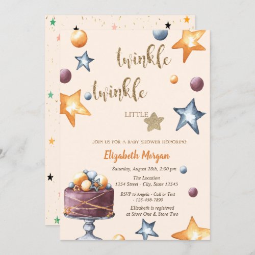 Twinkle Little Star Cake Stars Baby Shower Invitation
