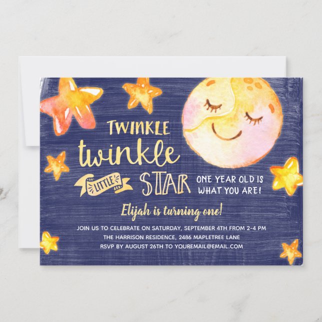 Twinkle Little Star Celestial Kids Birthday Party Invitation (Front)