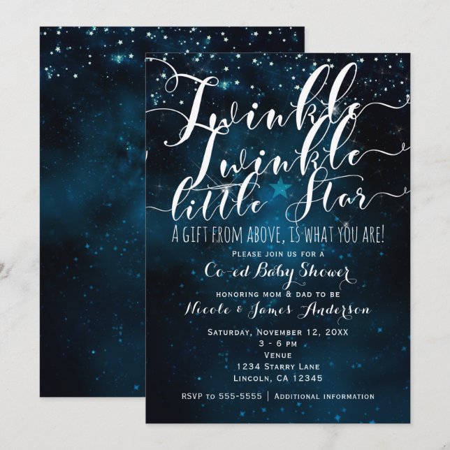 Twinkle Little Star Celestial Starry Baby Shower Invitation (Front/Back)