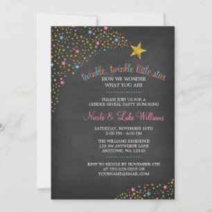 Twinkle Little Star Chalkboard Gender Reveal Party Invitation