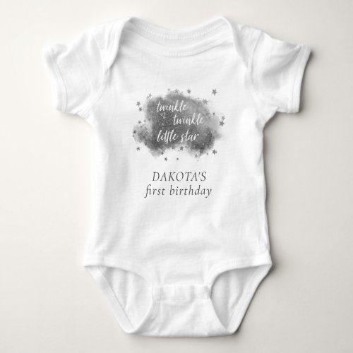 Twinkle Little Star  Charcoal Gray and Silver Baby Bodysuit