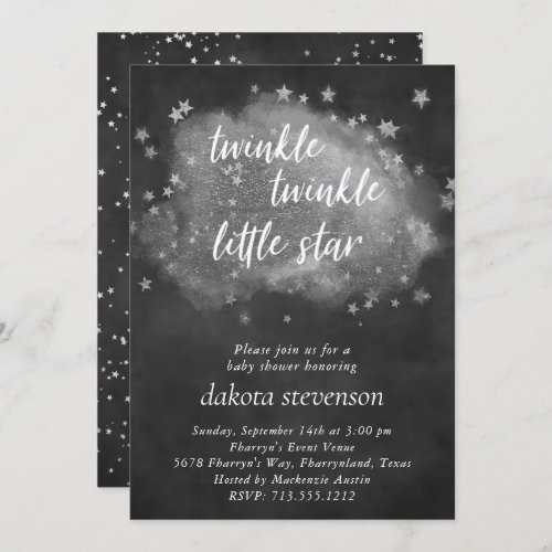 Twinkle Little Star  Charcoal Gray and Silver Invitation