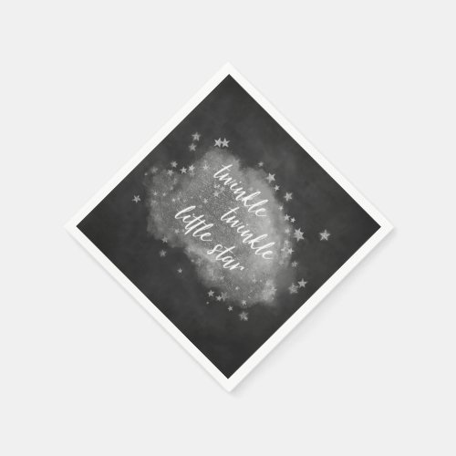 Twinkle Little Star  Charcoal Gray and Silver Napkins