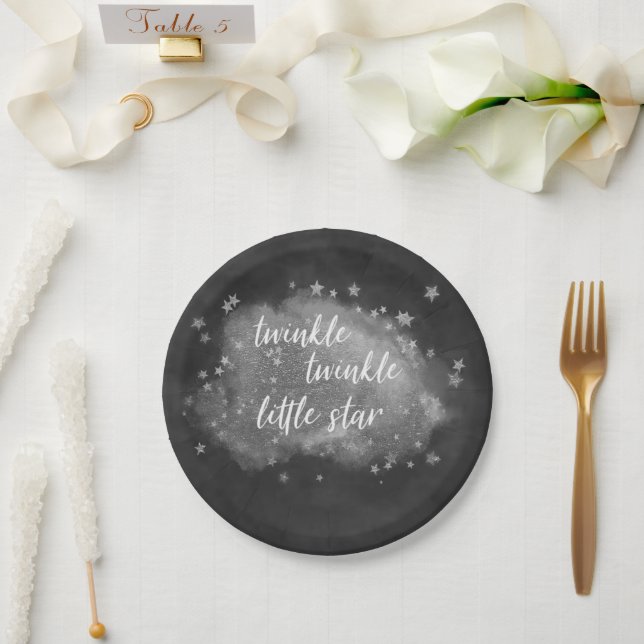 Twinkle Little Star | Charcoal Gray and Silver Paper Plates (Wedding)