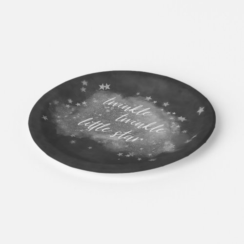 Twinkle Little Star  Charcoal Gray and Silver Paper Plates