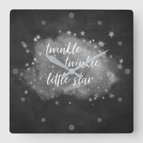 Twinkle Little Star  Charcoal Gray and Silver Square Wall Clock