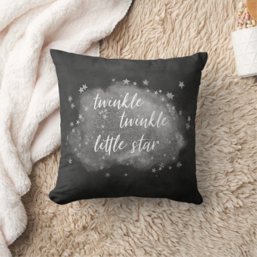 Twinkle Little Star  Charcoal Gray and Silver Throw Pillow