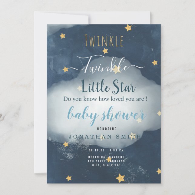Twinkle Little Star & Cloud Baby Shower Invitation (Front)