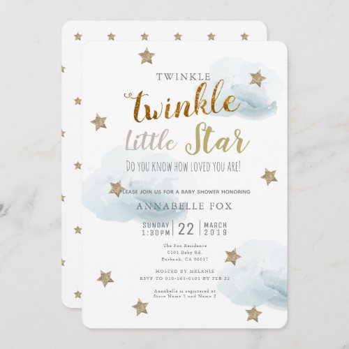 Twinkle Little Star  Cloud Baby Shower Invitation