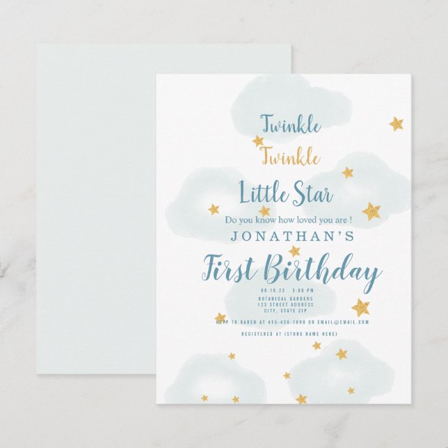 Twinkle Little Star & Cloud Baby Shower Invitation (Front/Back)
