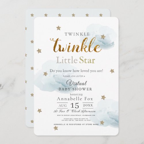 Twinkle Little Star Cloud Blue Virtual Baby Shower Invitation
