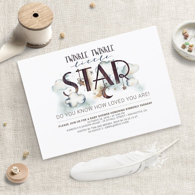 Twinkle Little Star Clouds Baby Shower Invitation