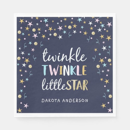 Twinkle Little Star Confetti  Blue Baby Shower Napkins