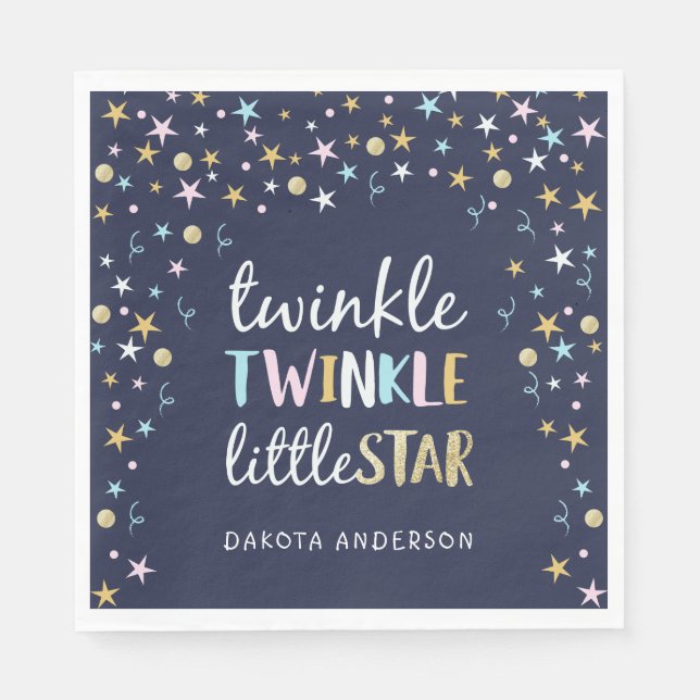 Twinkle Little Star Confetti & Blue Baby Shower Napkins (Front)