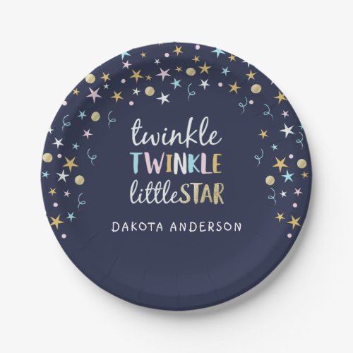 Twinkle Little Star Confetti  Blue Baby Shower Paper Plates