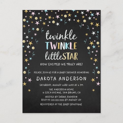 Twinkle Little Star Confetti  Chalk Baby Shower Invitation Postcard