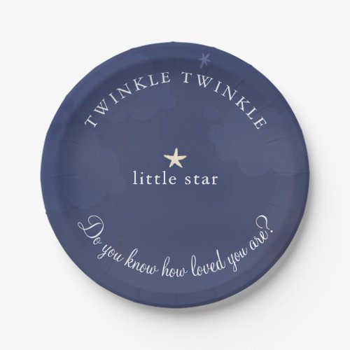 Twinkle Little Star Dark Blue Baby Shower Paper Plates
