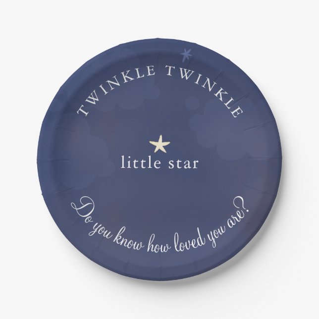 Twinkle Little Star Dark Blue Baby Shower Paper Plates (Front)