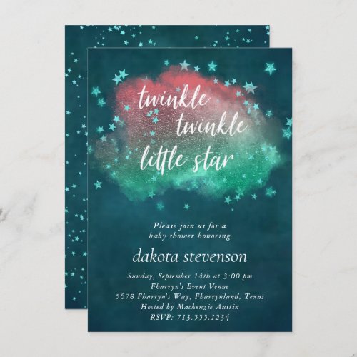 Twinkle Little Star  Dark Teal Coral Mint Green Invitation