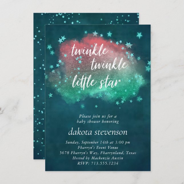 Twinkle Little Star | Dark Teal Coral Mint Green Invitation (Front/Back)