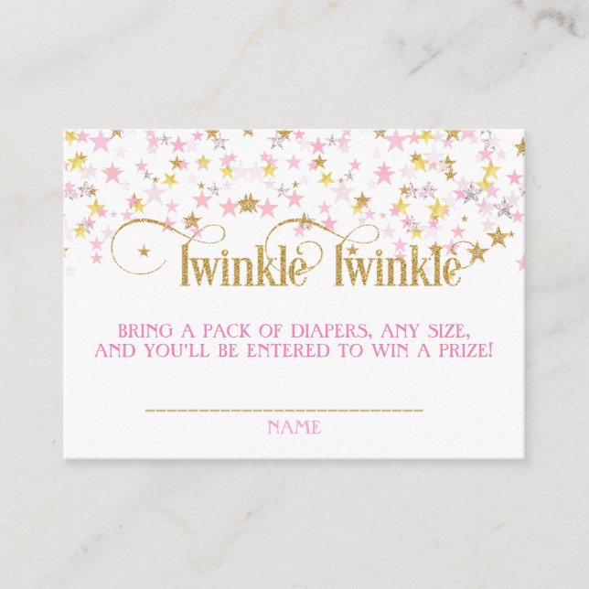 Twinkle Little Star Diaper Raffle Pink Gold Creme Enclosure Card (Front)