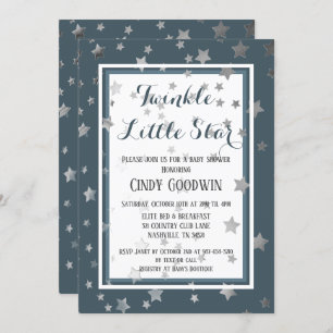 Twinkle Little Star Dusty Blue Boy Baby Shower Invitation
