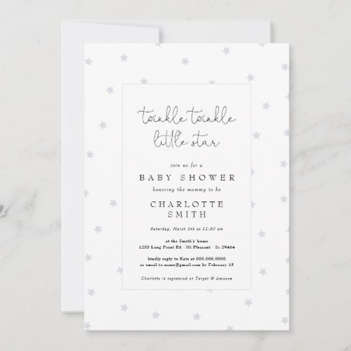 Twinkle Little Star Dusty Blue Elegant Baby Shower Invitation