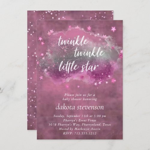 Twinkle Little Star  Dusty Mauve Pink Silver Gray Invitation