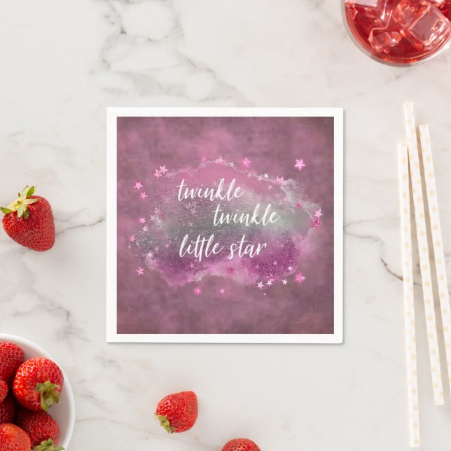 Twinkle Little Star | Dusty Mauve Pink Silver Gray Napkins (Insitu)