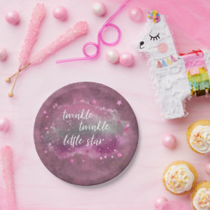 Twinkle Little Star   Dusty Mauve Pink Silver Gray Paper Plates