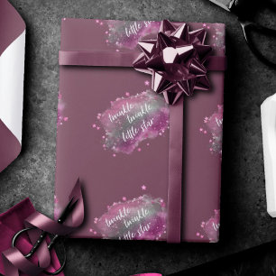 Twinkle Little Star Dusty Mauve Pink Silver Gray Wrapping Paper
