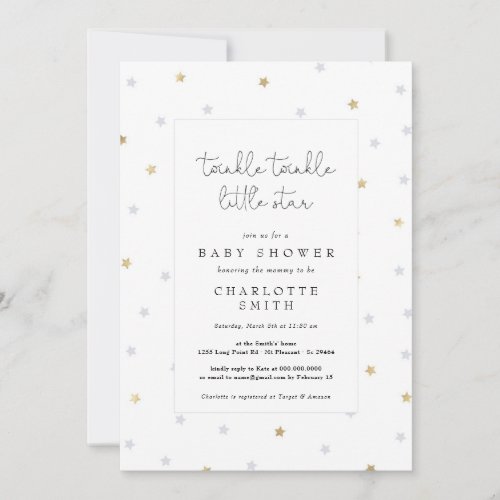 Twinkle Little Star  Elegant Baby Shower Grey Gold Invitation - Twinkle Little Star Elegant Baby Shower Grey Gold Invitation