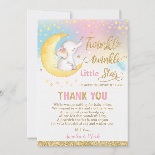 Twinkle Little Star Elephant Baby Girl Thank You Card