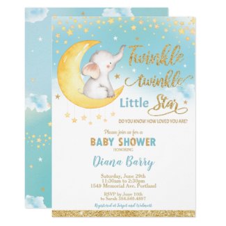 Twinkle Little Star Elephant Baby Shower Boy Invitation
