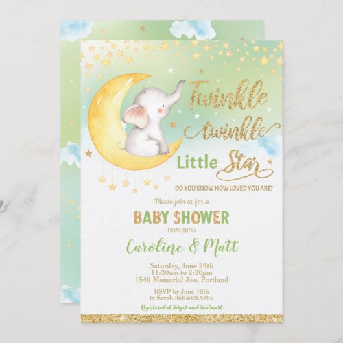 Twinkle Little Star Elephant Baby Shower Neutral Invitation